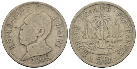 HAITI. 50 centimes 1908. Ni. KM#56. MB