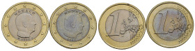 MONACO. Monetazione in Euro. Lotto di 2 monete da 1 Euro 2007 di cui una senza segno di zecca (Rara). SPL