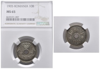 ROMANIA. 10 Bani 1905. Ni. In slab NGC - MS 65