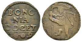 BOLOGNA. Paolo V (1605-1621) Quattrino BONONIA DOCET 1609. Cu (2,98 g). MIR 1602/3. BB+
