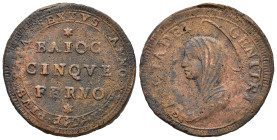 FERMO. Stato Pontificio. PIO VI (1775-1799). Madonnina da 5 baiocchi 1797. AE (14,83 g - 31,82 mm). BB