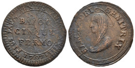 FERMO. Stato Pontificio. PIO VI (1775-1799). Madonnina da 5 baiocchi 1797. AE (17,85 g - 31,61 mm). qSPL