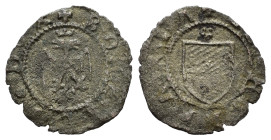 FERRARA. Borso d'Este (1450-1471). Quattrino Mi (0,45 g). Aquila bicipite - Stemma della città, in alto una rosetta. Bellesia 11; MIR245 var. con rose...