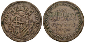 GUBBIO. Stato Pontificio. Benedetto XIV (1740-1758). Baiocco 1750. Cu (14,03 g). Con interessante incisione coeva "Guiducci". BB