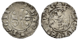 L'AQUILA. Giovanna II D'Angio' Durazzo (1414-1435). Bolognino. Ag (0,68 g). Nel campo AQLA attorno a globetto - Busto di Papa Celestino V benedicente....