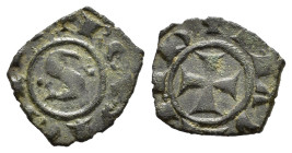 MESSINA. Manfredi (1258-1266. Denaro. Lettera S tra gobetti. Mi (0,67 g). Sp.198. BB