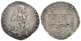 MILANO. Carlo II Re di Spagna e Duca di Milano (1676-1700). Quarto di Filippo 1676. Ag (6,89 g). Busto corazzato a d. - Stemma spagnolo coronato. MIR ...