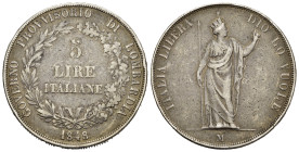 MILANO. Governo Provvisorio di Lombardia. 5 Lire 1848. Ag. MB