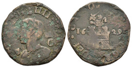 NAPOLI. Filippo IV (1621-1665). 9 cavalli 1629 Cu (7,62 g). Magliocca 90. Corrosioni. qBB