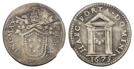 ROMA. Stato Pontificio. Clemente X (1670-1676). 1/2 grosso Giubileo 1675 con Porta Santa aperta. Ag (0,58 g). MB/BB