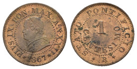 ROMA. Stato Pontificio. Pio IX (1846-1870). 1 centesimo 1867 anno XXII. Gig. 331 Raro. qFDC