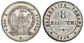 ROMA. Seconda Repubblica Romana (1848-1849). 8 Baiocchi. 1849. Mi (3,80 g). Ottima argentatura. qSPL. Gig.3.