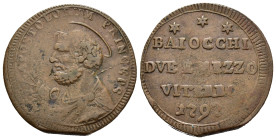 VITERBO. Stato Pontificio. Pio VI (1775-1799). Sampietrino da 2 e 1/2 baiocchi 1797. Cu (14,44 g - 30,05 mm). qBB