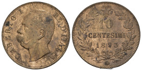 Regno d'Italia. Umberto I (1878-1900). 10 centesimi 1893 BI (Birmigham). Cu. Gig. 48. SPL+