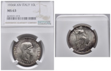 Regno d'Italia. Vittorio Emanuele III (1900-1943). 10 lire 1936 "Impero". Gig. 64. In slab NGC - MS 63