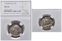 Regno d'Italia. Vittorio Emanuele III (1900-1943). 5 Lire 1930 "Aquilino" Ag. Gig.77. In slab NGC - MS 62