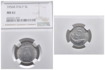 Repubblica Italiana. 5 lire 1956 "Delfino". Rara. Gig. 287. In slab NGC - MS 61