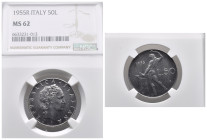 REPUBBLICA ITALIANA. 50 lire 1955 "Vulcano". Gig. 144. In slab NGC - MS 62