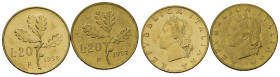 REPUBBLICA ITALIANA. Lotto di 2 monete da 20 lire in alta conservazione: 1957 gambo largo e 1958. SPL-FDC