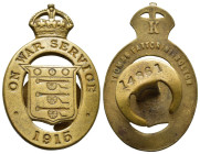 MEDAGLIE ESTERE – REGNO UNITO – GIORGIO V (1910-1936)- WW1 – PRIMA GUERRA MONDIALE. Distintivo di forma ovale coronato con stemma centrale intorno ON ...