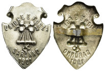 MEDAGLIE ITALIANE – REGNO D’ITALIA – VITTORIO EMANUELE III (1900-1945) SARONNO, Distintivo società di ginnastica Unione e Forza Saronno 1901, al roves...