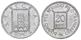 GETTONI – REGNO D’ITALIA – VENTENNIO FASCISTA - COMO, gettone da 20 centesimi 1944 per uso filotramviario della STECAV di Como. Al dritto BUONO PER SE...