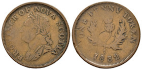 Gettoni. Canada. Nuova Scozia. One penny token 1832. Cu. MB