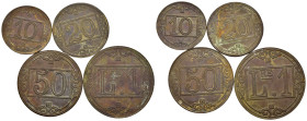 Gettoni. Serie di quattro gettoni con differenti valori: 10, 20, 50 centesimi, 1 Lira. BB