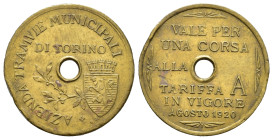Gettoni. Torino. Gettone Azienda Tramvie Municipali di Torino. Vale per una corsa. 1920. Ottone (3,45 g). MB