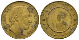 Gettoni. Vittorio Emanuele III. Gettone circolo San Carlo, da 1 lira. Ottone (10,29 g - 32,1 mm). BB