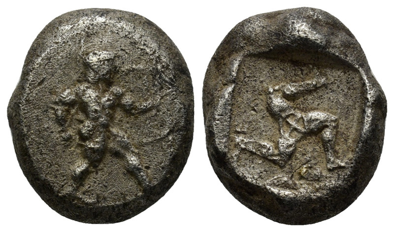 Pamphylia, Aspendos AR Stater. (18mm, 10.4 g) Circa 465-430 BC. Warrior advancin...