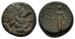 Phrygia. Apameia circa 88-40 BC. Bronze Æ (17mm, 8.0 g) Laureate head of Zeus right / Facing statue of Artemis Anaïtis.
