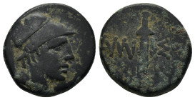 PONTOS. Amisos. Struck under Mithradates VI Eupator. (Circa 111-105 or 95-90 BC). Ae. (20mm, 7.6 g) Obv: Helmeted head of Ares right. Rev: AMI - ΣOV. ...