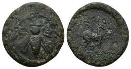 Ionia. Ephesos circa 202-133 BC. Bronze Æ (20mm, 4.4 g). E-Φ, bee within wreath / [Unclear magistrate's name], stag standing right before palm tree, m...
