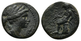 Seleukid Kingdom. Antioch. Seleukos III Keraunos 226-223 BC. Dichalkon Æ (16mm, 3.6 g). Head of Artemis right, quiver at shoulder / BAΣIΛEΩΣ ΣEΛEYKOY,...
