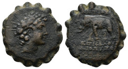 Seleukid Kingdom. Antioch on the Orontes. Antiochos VI Dionysos 144-142 BC. Serrate Æ (23mm, 8.1 g). Radiate and diademed head right / ΒΑΣΙΛΕΩΣ ΑΝΤΙΟΧ...
