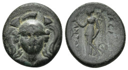Seleukid Empire, Antiochos I Soter Æ (17mm, 4.2 g). Smyrna or Sardes, circa 281-261 BC. Helmeted head of Athena facing / ΒΑΣΙΛΕΩ[Σ] ΑΝΤΙΟΧ[ΟΥ], Nike s...