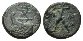KINGS of MACEDON. Demetrios I Poliorketes. 306-283 BC. Æ (13mm, 2.1 g). Uncertain mint in Asia Minor. Struck circa 301-295 BC. Nike on prow of galley ...