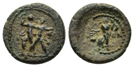 PISIDIA, Etenna. Circa 1st century BC. Æ (14mm, 2.3 g). Two men running left with curved knives / Female figure advancing right; coiled snake before h...