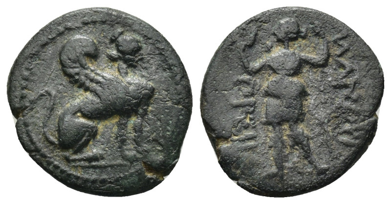 PAMPHYLIA, Perge. Circa 260-230 BC. Æ (17mm, 2.6 g). Sphinx seated right, wearin...