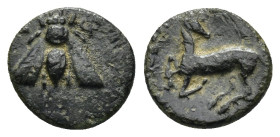 IONIA. Ephesos. Ae (10mm, 0.8 g) (Circa 305-288 BC). Uncertain magistrate. Obv: Ε - Φ. Bee. Rev: Stag kneeling left, head right.
