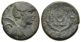 PHRYGIA. Philomelion. Ae (20mm, 7.3 g) (Late 2nd-1st centuries BC). Skythi-, magistrate. Obv: Draped bust of Nike right, with palm frond over shoulder...
