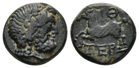 Pisidia, Termessos Æ (15mm, 3.5 g) Dated CY 8 = 64/3 BC. Laureate head of Zeus to right / Horse running to left; TEP below, Θ (date) above.