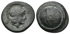 PAMPHYLIA, Aspendos. Late 4th-3rd centuries BC. Æ (19mm, 5.4 g). Helmeted head of Athena right. / Shield inscribed with ΠO monogram.