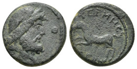 Pisidia, Termessos Æ (18mm, 5.1 g) Dated CY 26 = 46/5 BC. Laureate head of Zeus to right / TEPMHCEΩИ, horse galloping to left.