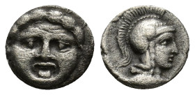 PISIDIA, Selge. Circa 350-300 BC. AR Obol (10mm, 0.8 g). Facing gorgoneion / Helmeted head of Athena right.