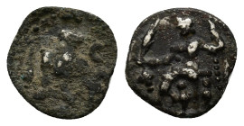 Lycaonia. Laranda circa 324-323 BC. Obol AR (9mm, 0.5 g). Forepart of wolf right, inverted crescent above / Baaltars seated left, holding grain ear, g...