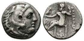 Kings of Macedon. Uncertain mint. Alexander III "the Great" 336-323 BC. Drachm AR (16mm, 3.9 g). Head of Herakles right, wearing lion skin / AΛEΞANΔPO...