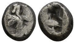 PERSIA, Achaemenid Empire. Circa 420-375 BC. AR Siglos (14mm, 5.3 g). Persian king or hero in kneeling/running stance right, holding transverse spear ...
