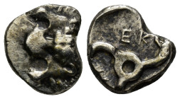 DYNASTS of LYCIA. Perikles 380-362 BC, Tetrobol (2.7 Gr. 13mm) 
Facing head of lion. 
Rev. triskeles